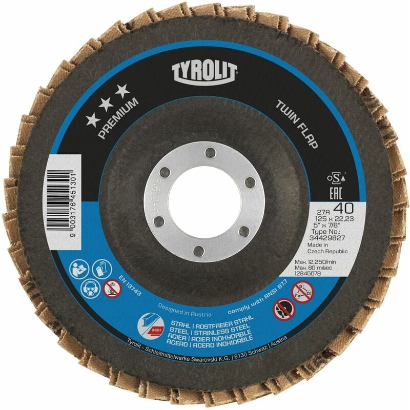 Tyrolit - Schleiflamellenteller TwinFlap Premium gekröpft ø 125 mm K60 27A