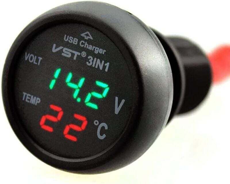 YMYNY Auto-Voltmeter, 3-in-1 12-24 V Autothermometer USB-Ladegerät Voltmeter mit digitaler LCD-Anzeige