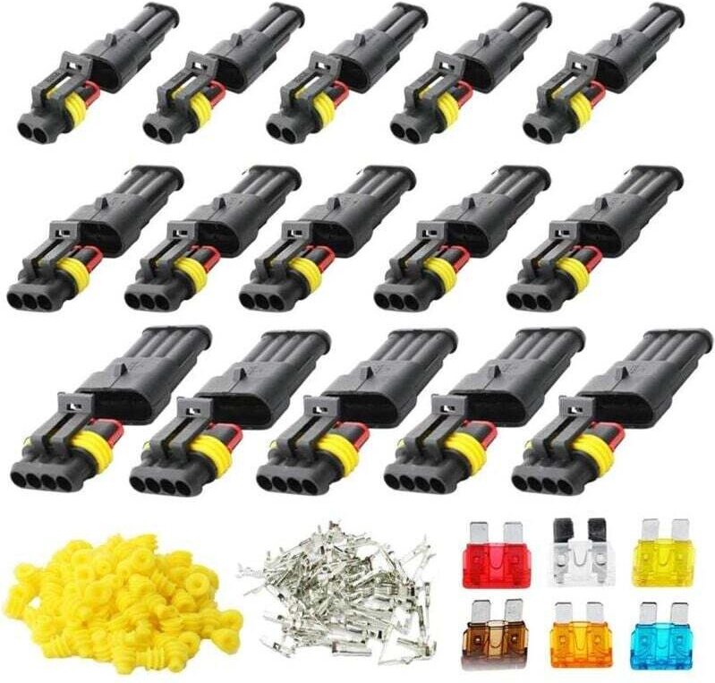 15 Kits 2-poliger 3-poliger 4-poliger wasserdichter elektrischer Autostecker, wasserdichter Autostecker, staubdicht, iso...