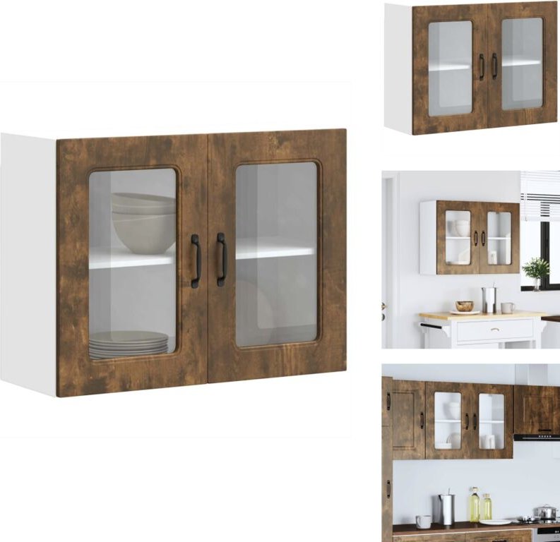 Küchen-Hängeschrank mit Glastür Räuchereiche Holzwerkstoff - Küchen-Wandschrank - Küchen-Wandschränke - Wandschrank Küch...