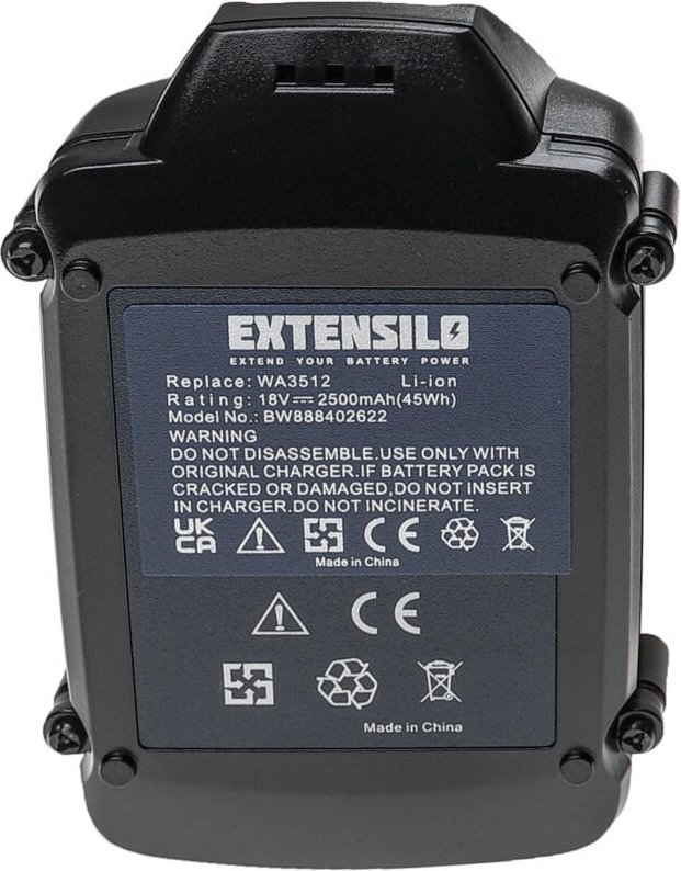 EXTENSILO 3x Akku Ersatz für Worx WA3578, WA3575 für Werkzeug (2500 mAh, Li-Ion, 18 V)