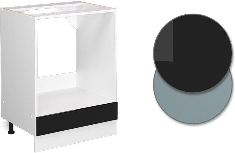 Vicco - Herdumbauschrank R-Line, Schwarz Hochglanz, 60 cm , ap Eiche