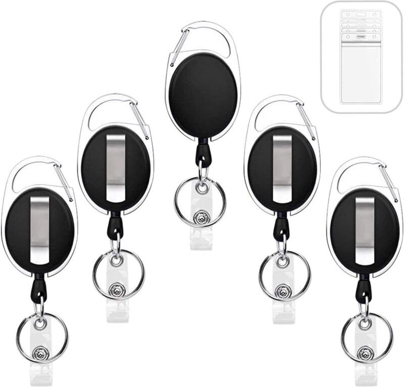 5er-Pack robuste, einziehbare Ausweishalter mit Karabiner und transparenten Ausweishaltern im vertikalen Stil, 61 cm dic...