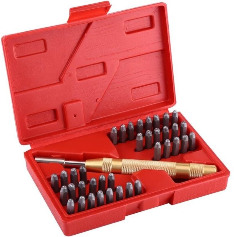 Buchstaben-Stempelset, 38-teilig, Stahl-Buchstaben- und Zahlen-Stempelset mit Stanzern, 3 mm, automatische Stanzstempel