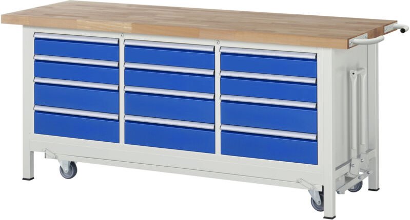 Werkbank mit Fahrgestell 8579, B2000xT700xH880mm, 12x Schublade-TA - RAU