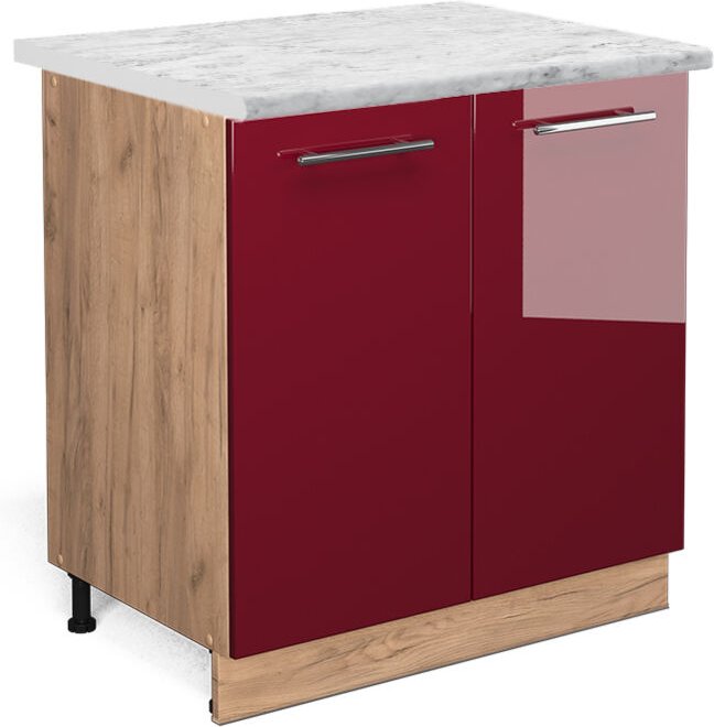 Spülenunterschrank Fame-Line, Bordeaux Hochglanz, 80 cm mit Regal, ap Marmor Vicco