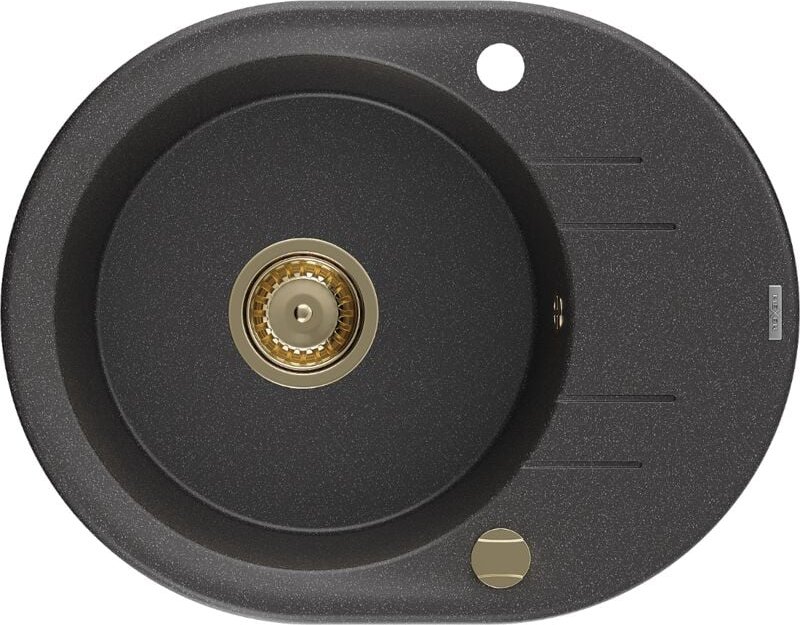 Kevin Granitspüle mit einem Becken und einer Abtropffläche 586 x 458 mm, Schwarz gesprenkelt, - Mexen