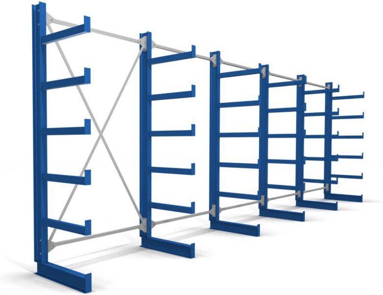 Kragarmregal einseitig 5 Felder mit 5 Ebenen 6500x2000x500mm enzianblau - Stier