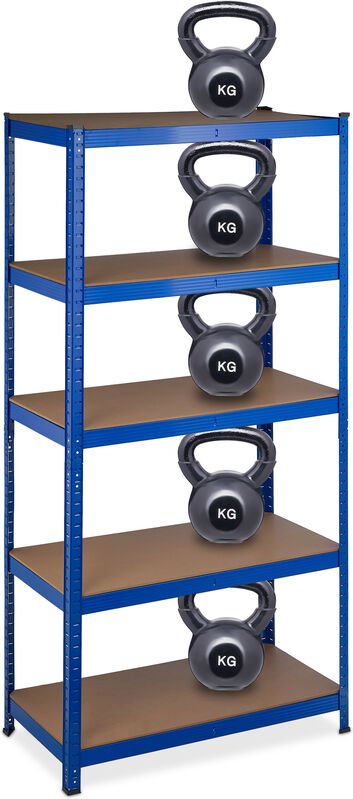 Schwerlastregal, hbt: 180x90x45 cm, bis 1325kg, 5 Ebenen, Lagerregal Speisekammer, Keller, Garage, Stahl, blau - Relaxda...