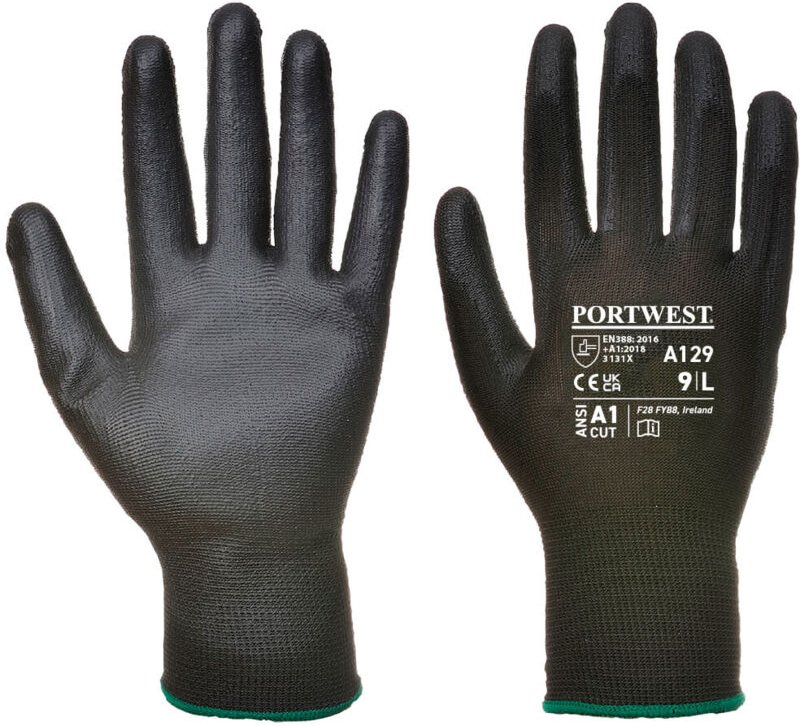 Beschichtete Handschuhe Handfläche Polyurethan Schwarz l - Größe 9