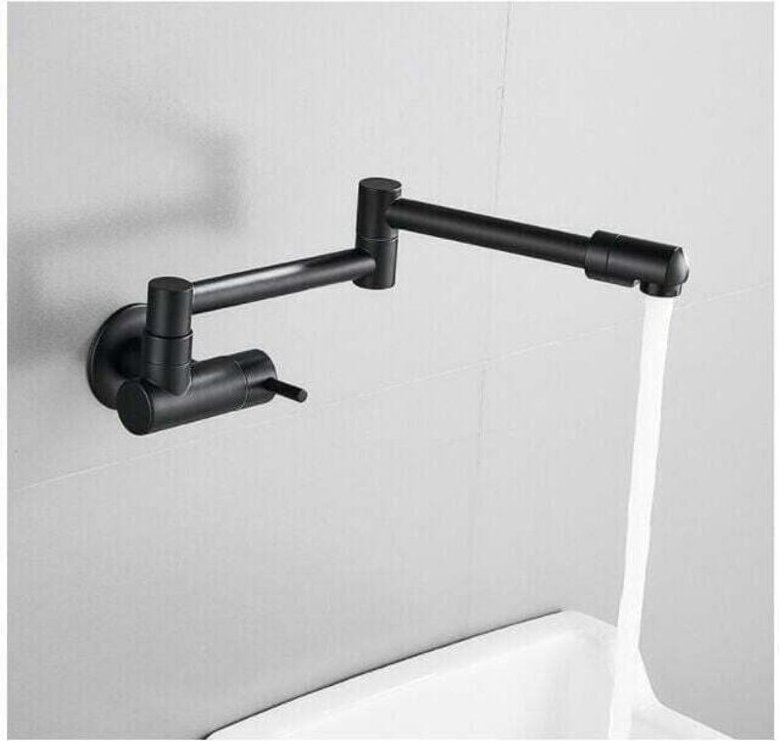 Rubinetto da cucina nascosto telescopico pieghevole nero, rubinetto da parete in ottone, miscelatore da parete, uscita s...