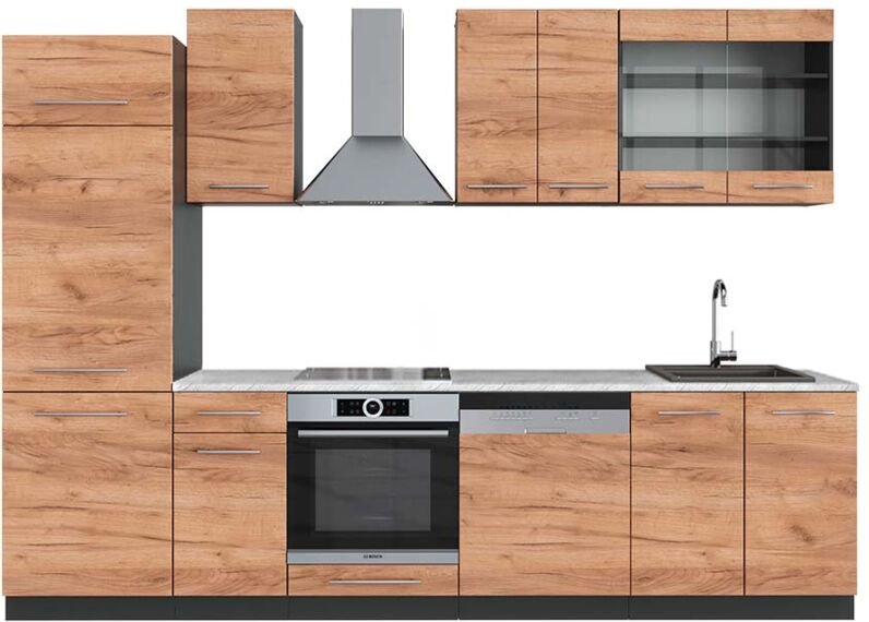 Vicco - Küchenzeile Fame-Line, Goldkraft Eiche/Anthrazit, 300 cm , ap Marmor