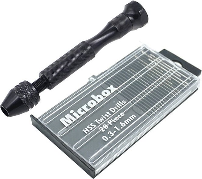 Thumbnail - 21-teiliges Stiftschraubstock-Set, inklusive Handbohrer-Stiftschraubstock und 20 Mini-Spiralbohrern (0,3–1,6 mm) für die...