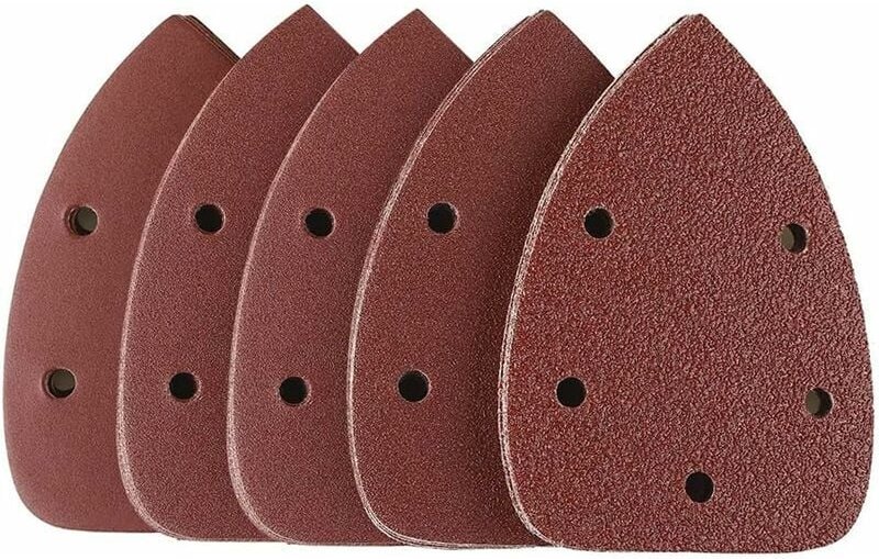 50er-Pack Schleifblätter, Schleifpapier, 5 Löcher – 90 x 140 mm – Schleifdreiecke – 10 x Körnung 40/60/80/120/240 – für ...