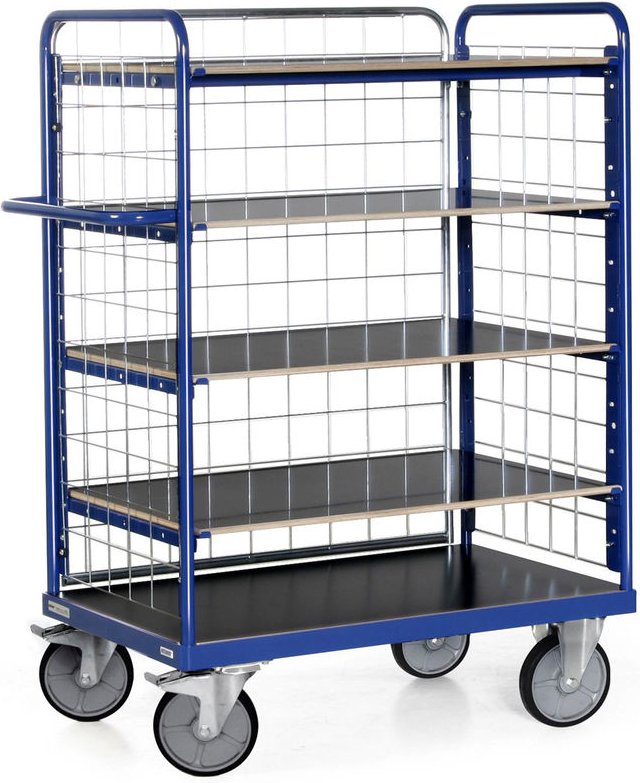 Protaurus Etagenwagen F600 mit 5 Ladeflächen und 3 Gitterwänden 1800mm hoch 1000x600mm