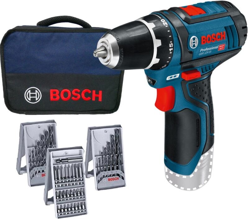 Akku-Bohrschrauber gsr 12V-15 Solo inkl. Zubehör im Softbag - Bosch