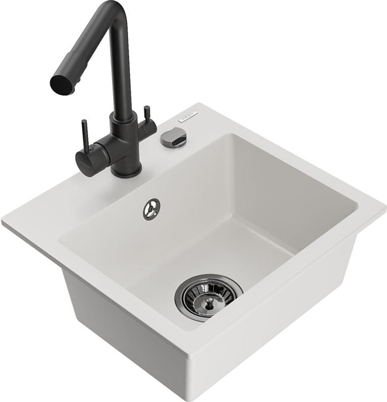 Mexen Milo 1-Becken-Granit-Spüle mit Mischbatterie Duero, Weiß - 6505-20-671600-70