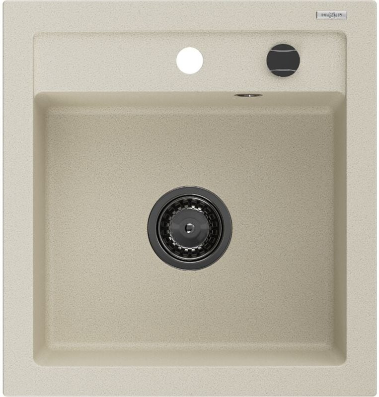 Vito 1-Becken-Granit-Spüle 520 x 490 mm, Beige, Siphon Schwarz - 6503521000-69-B - Mexen