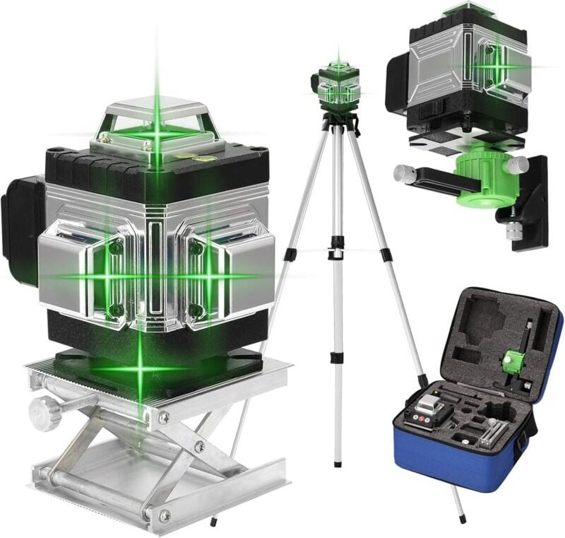 Thumbnail - 360°-Laserwasserwaage, 4D 16 Linien 3° selbstnivellierende Laserwasserwaage mit Batterie, Hebeplattform, Stativ und Fern...