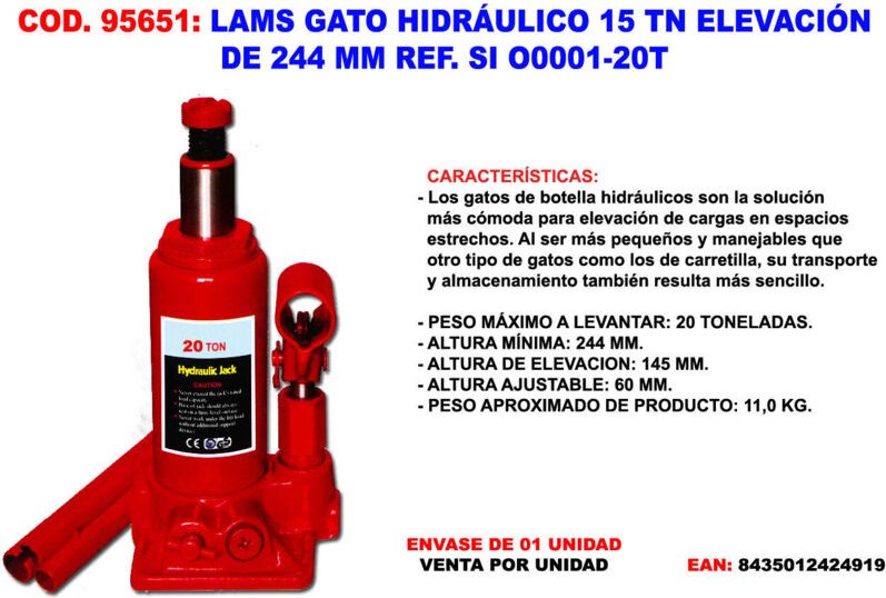 LAMS-Hydraulikheber für Gewichte bis zu 20 Tonnen, 244 mm hoch (höhenverstellbar) und bis zu 145 mm Hubhöhe ref si O0001...