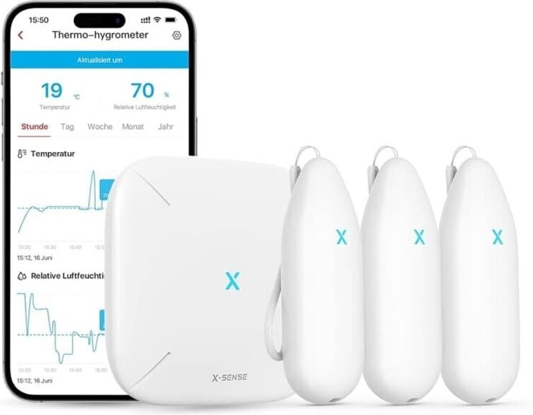 Smarte Thermometer-Hygrometer Set - 3x Hygrometer STH54 1x SBS50 Basisstation - X-sense