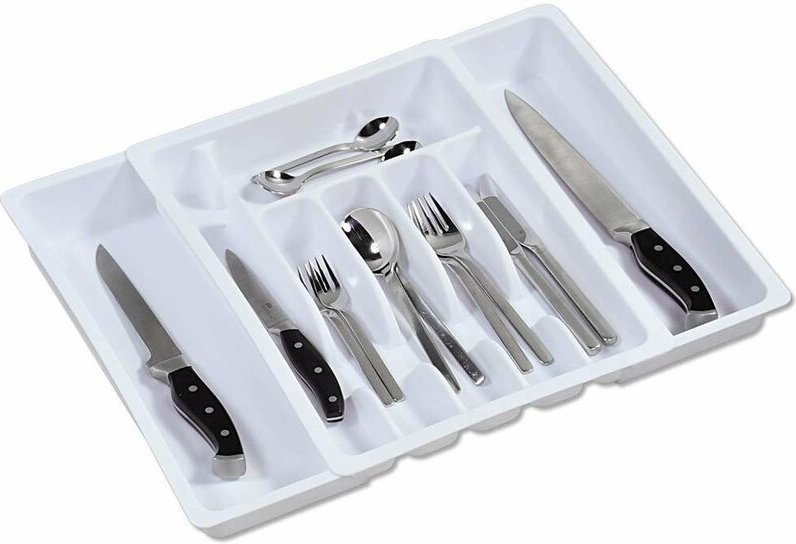 Kesper - Besteckkasten ausziehbar, Kunststoff, Maße: 29 -50 cm x 38 x 6.5 cm, weiß