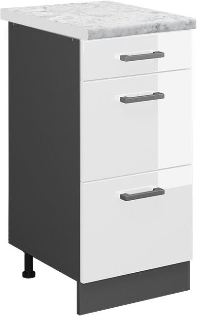 Vicco - Schubladenschrank R-Line, Weiß Hochglanz, 40 cm ap Marmor