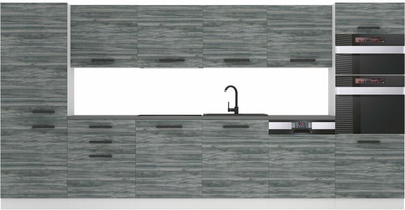 Küchenzeile Küchenblock Naomi - Küchenmöbel 360 cm Einbauküche Vollausstattung ohne Elektrogeräten mit Hängeschränke und...