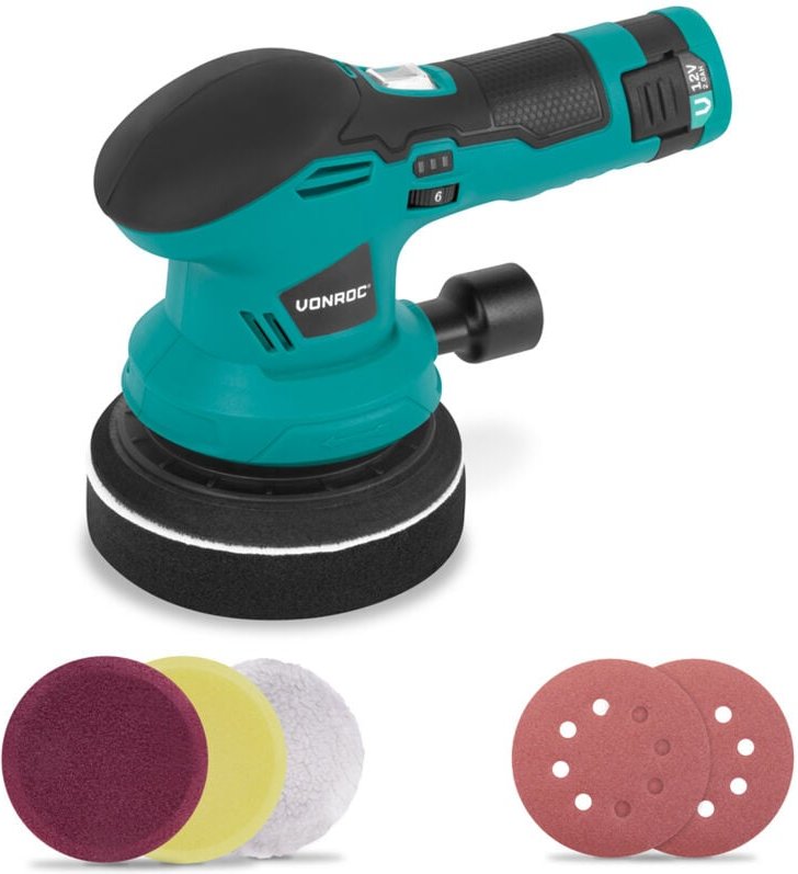 Poliermaschine 12V – ø 125 mm – Dual-Action – 2-in-1: Polieren und Schleifen Inkl. Akku, USB-C-Kabel, 4 Polierscheiben u...