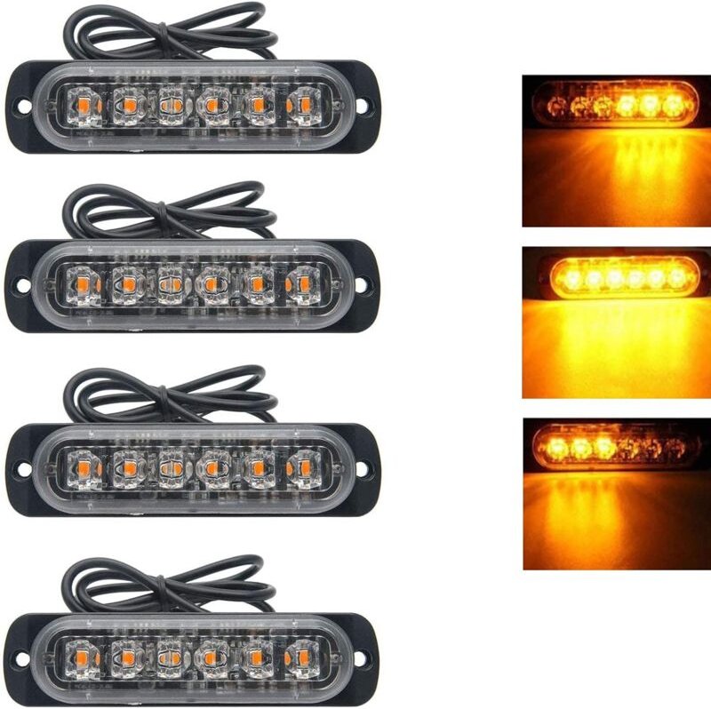 4 Stück 6 LEDs orangefarbenes Stroboskop-Bremslicht, 12 v 24 v LED-Lichtleiste für Offroad-Fahrzeuge, Autos, Nutzfahrzeu...