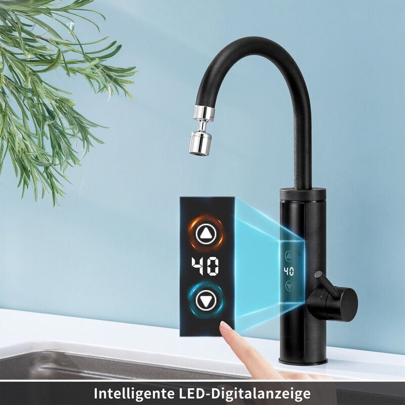 Elektrischer Wasserhahn mit Durchlauferhitzer 230V, 3400W Wasserhahn Küche mit Touch-Temperaturregler, Anti-Spritz Edels...