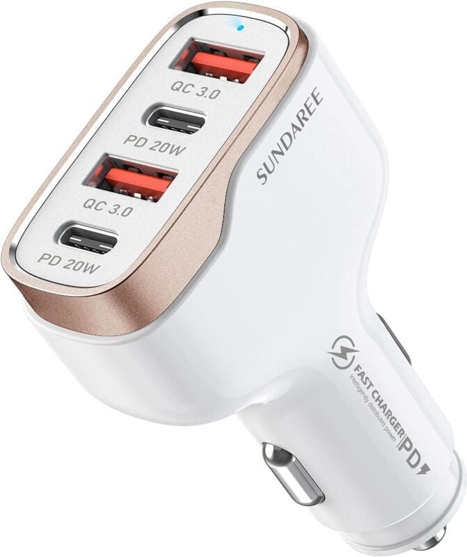 Thumbnail - USB-C-Autoladegerät, 4 Anschlüsse, 40 w, 12 V–24 v, Typ c, pd und qc, Schnellladung, Zigarettenanzünder, USB-Autoladeger...