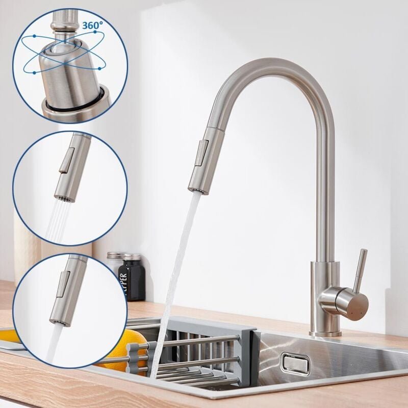 Hochdruck ausziehbar Küchenarmatur mit 360° Schwenkbar - 2 Modus Wasserhahn Küche mit hohem Bogenauslauf - Spültischarma...
