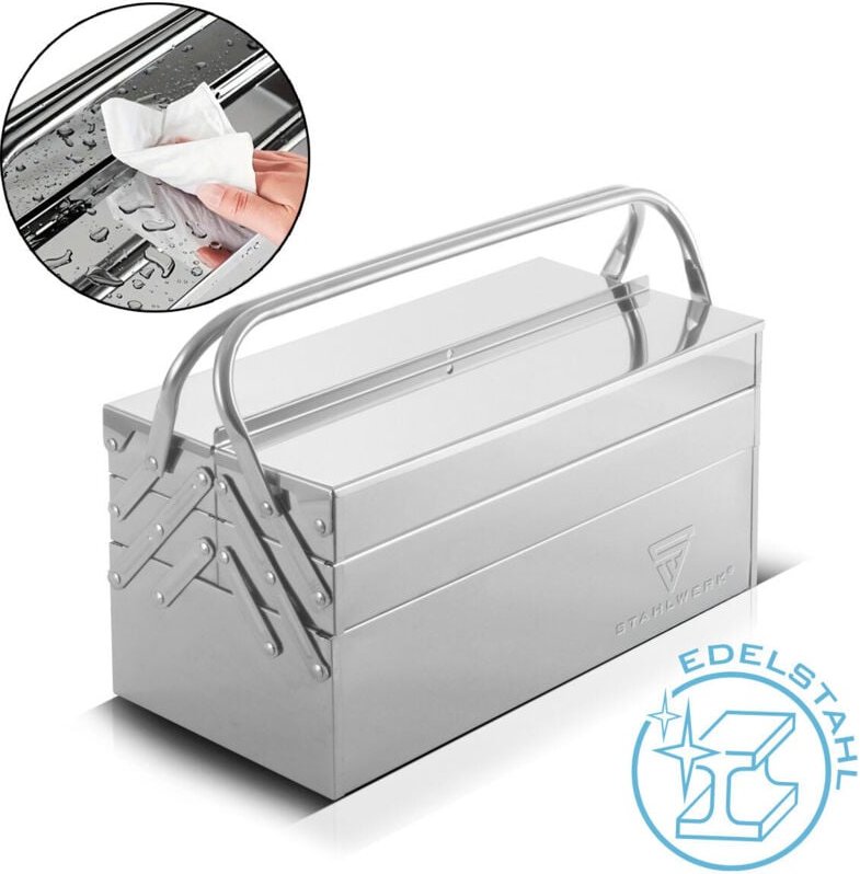STAHLWERK Werkzeugkasten Edelstahl Werkzeugkiste leer Werkzeugbox