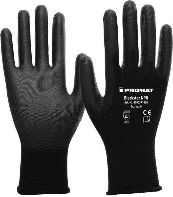 Handschuhe Blackstar npu Gr.9 (xl) schwarz Nylon mit Polyurethan en 3 - Promat