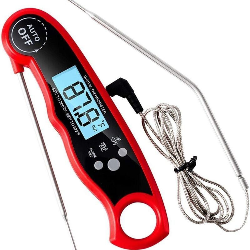 Küchenthermometer, sofort ablesbares Thermometer mit faltbarer 40-Zoll-Sonde, LCD-Hintergrundbeleuchtung und Magnet, dig...