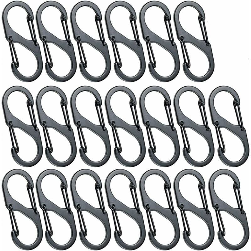20 Stück Mini-Karabiner in S-Form, Karabiner aus Aluminiumlegierung, 8 Formen, langlebig, leicht, wasserdicht, Doppelsch...