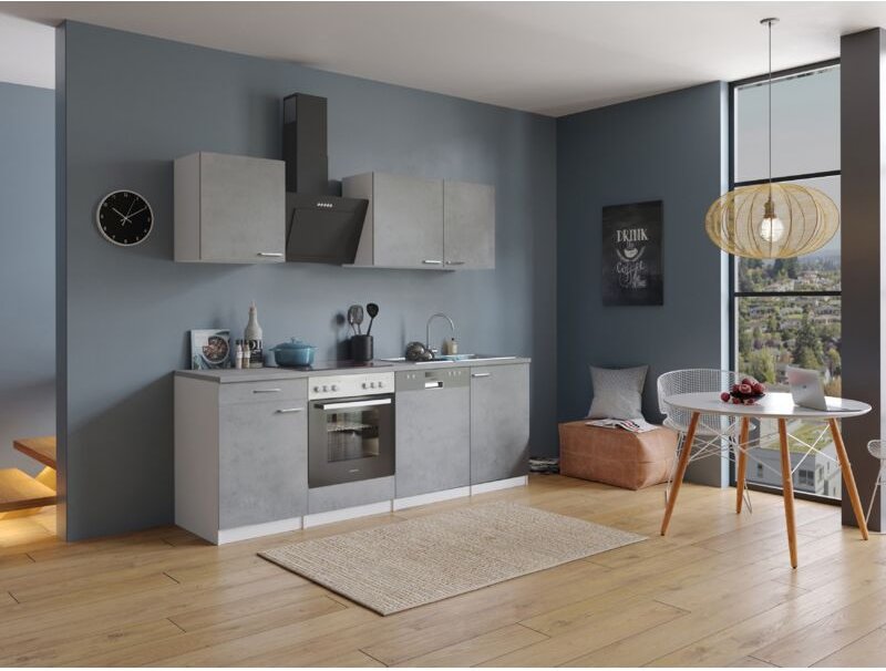 Thumbnail - Küche Küchenzeile Küchenblock Einbauküche Weiß Beton Malia 220 cm Respekta