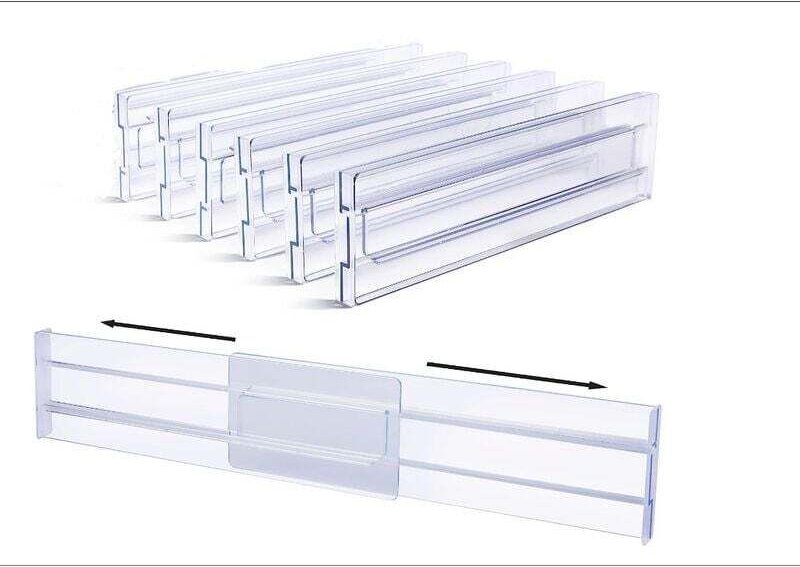 6er-Pack verstellbare Schubladenteiler, 8,1 cm hoch, erweiterbar von 27,9 cm auf 52,3 cm, für Kommoden, Küchenutensilien...