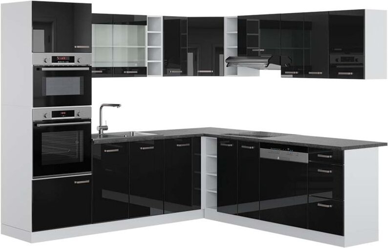 Thumbnail - Vicco - Einbauküche in L-Form R-Line, Schwarz Hochglanz/Weiß, 237 x 247 cm , ap Anthrazit