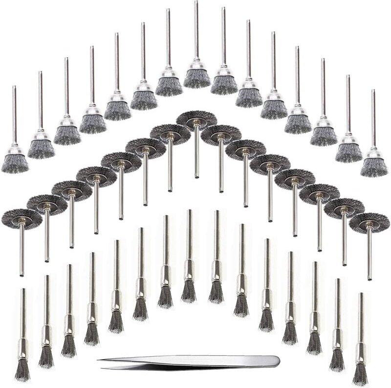 45-teiliges Bohrwerkzeug für die Holzbearbeitung, Drahtbürste aus Edelstahl, Metall-Rotationsbohrbürste, Silber (Edelsta...