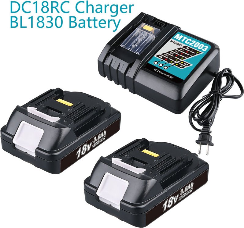 Pdstation - 3,0 Ah 18 v Akku (2er-Pack) und 3 a Ladegerät DC18RC Ersatz, kompatibel mit Makita 18 v Lithium-Ionen-Akkus ...
