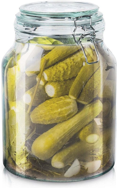 Thick glass jar with rubber seal and patent seal