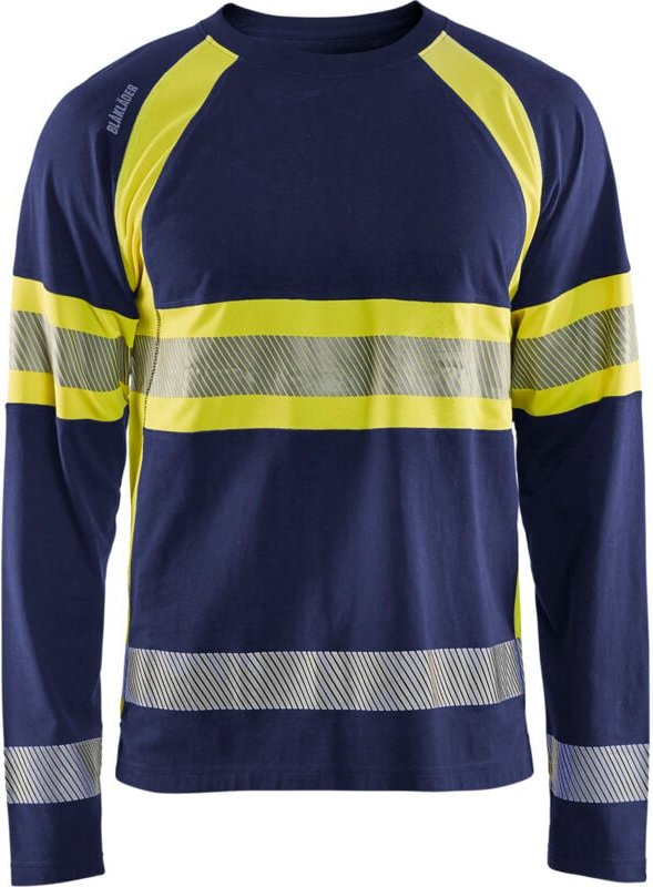 Thumbnail - Arbeits-T-Shirt mit langen Ärmeln, Hochsichtbarkeit 3510 – Marine/Gelbfloß L