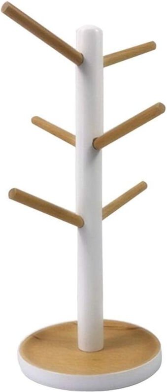 Baumbecherhalter, Tassenbaum mit 6 Aufbewahrungshaken, abnehmbarer Holzbecherhalter für Küchenbecher-Organizer, Kaffeeta...