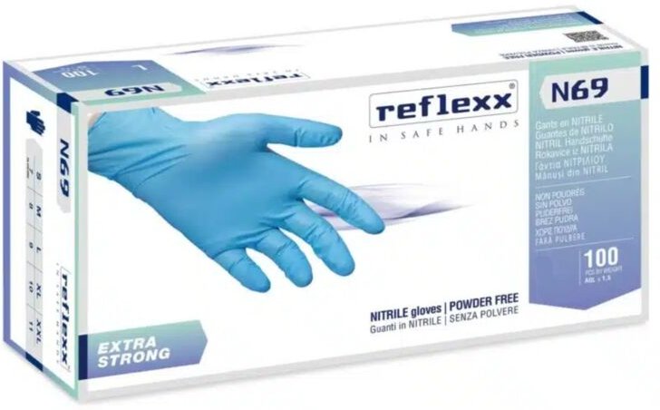 N69 Nitrilhandschuhe ohne Puder, 100 % latexfrei, 7 g, Kat. 3, 100 Stück, m - Reflexx