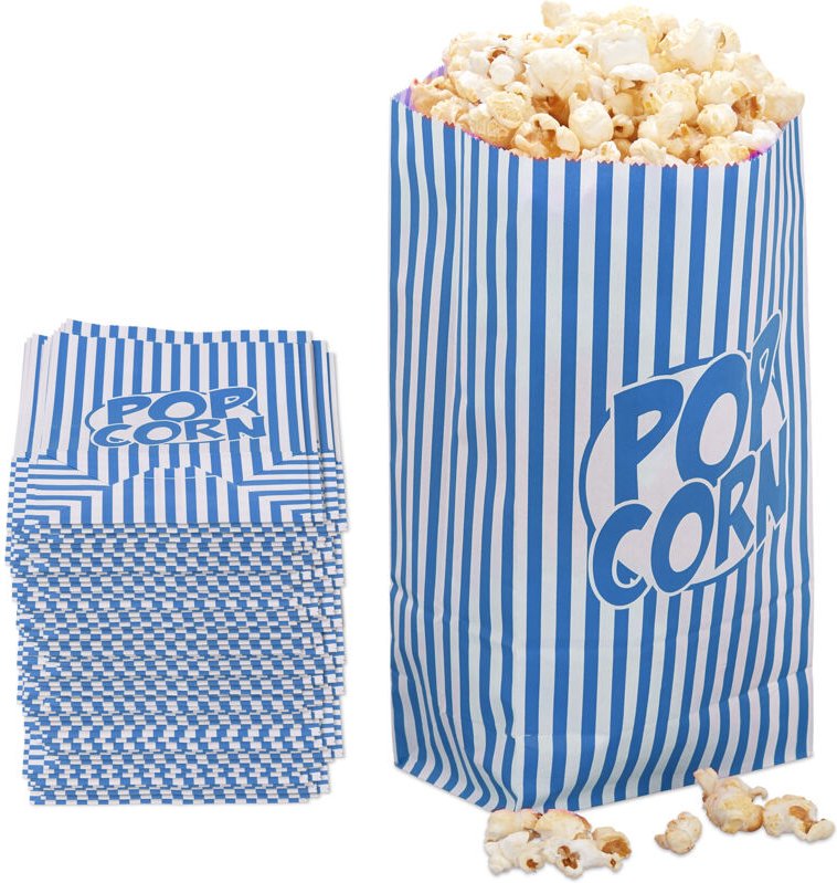 Thumbnail - Relaxdays - Popcorntüten, 144er Set, gestreift, Retro-Optik, Kino, Filmabend Zubehör, Papier, Popcornbehälter, blau/weiß