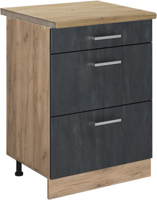 Vicco - Küchenunterschrank R-Line, Schwarz Beton, 60 cm ap Eiche