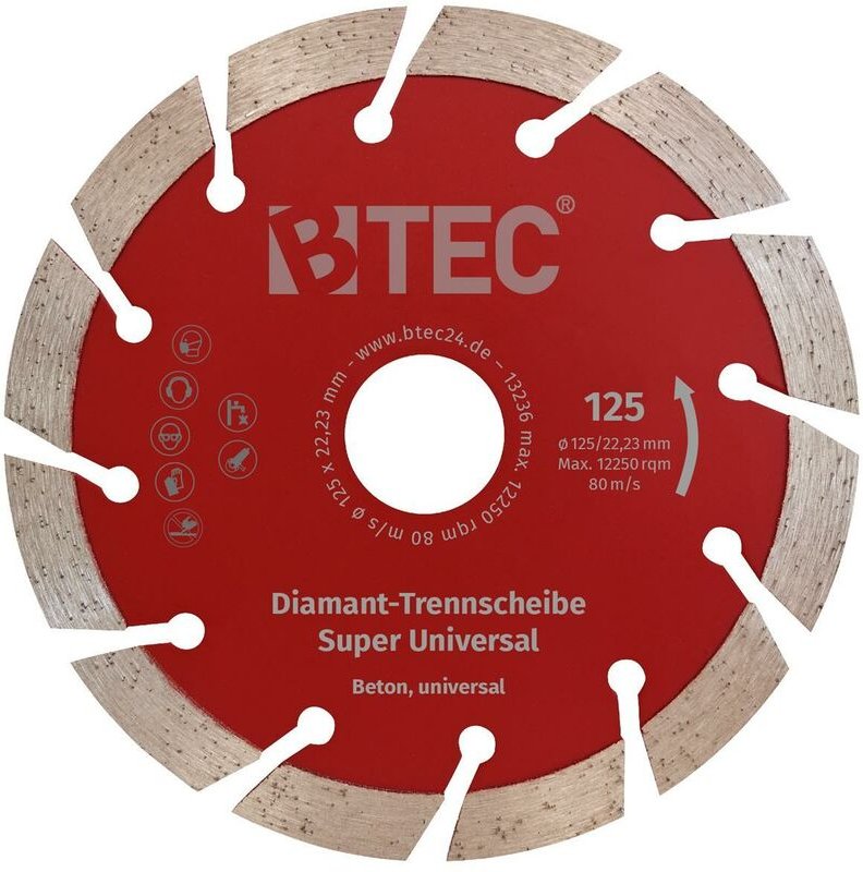 Btec - Diamanttrennscheibe 125x22,2 mm für Beton, Mauerwerk, Ziegel uvm. Diamant Trennscheibe 125 mm universal