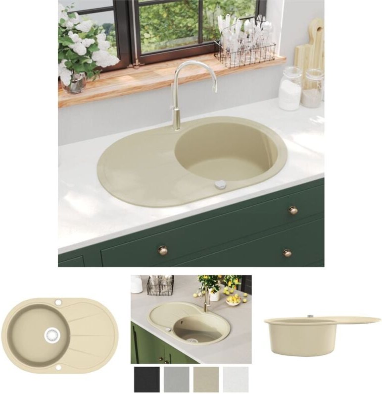 The Living Store Granitspüle Einzelbecken Oval Beige - Küchenspülen & Spülbecken
